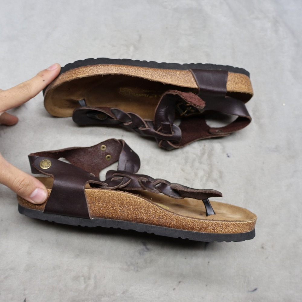 Real Natura Unisex W6 M4 Sandals Brown Braided Leather Cork Footbed Boho EU37